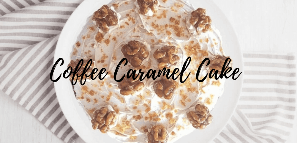 Coffee caramel cake with caramelised salted walnuts